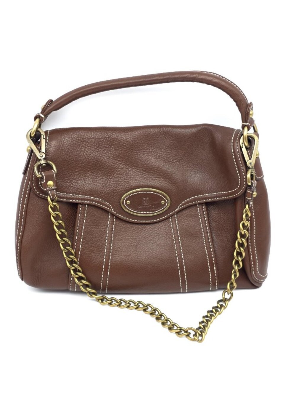 Talbots Pebbled Leather Shoulder Bag Womens Brown Chain Purse Business Casual